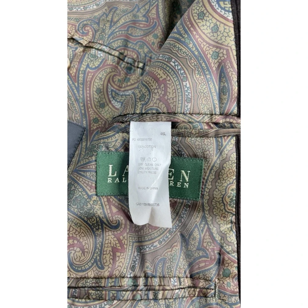 Ralph Lauren Corduroy Blazer Mens 46L Brown Elbow Patch Sport Coat Paisley Lined